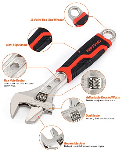 MAXPOWER Adjustable Spanner Set, 4PCs Adjustable Wrench Set Multifunctional Pipe Wrench with Reversible Wide Opening Jaw (6"/150mm, 8"/200mm, 10"/250mm and 12"/300mm)