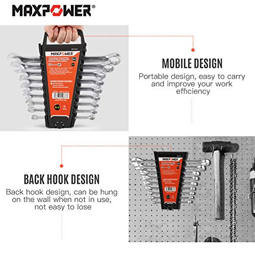 Combination Spanner Set, MAXPOWER 9PCs Combination Wrench Set Metric 7-19mm Mixed Tool with Function of Box End Wrenches and Open End Wrenches