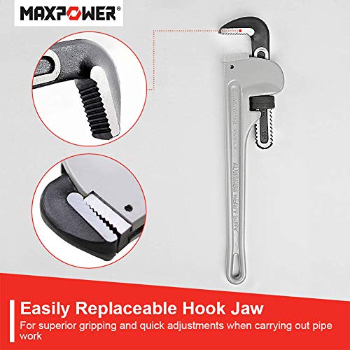 MAXPOWER Pipe Wrench 14Inch/350mm, Aluminum Straight Pipe Wrench Heavy Duty Plumbing Wrench