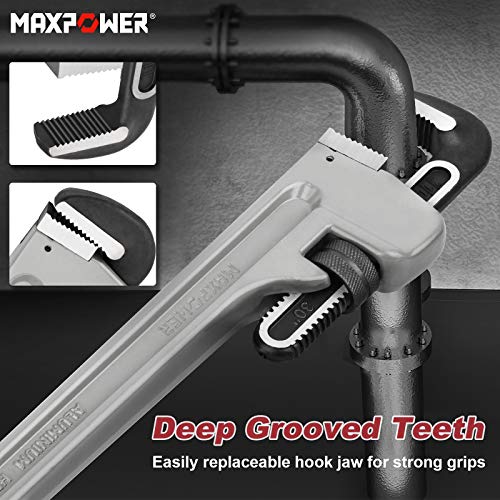 MAXPOWER Pipe Wrench 30-Inch, 760mm/30” Aluminum Straight Pipe Wrench Stillson Heavy Duty Plumbing Wrench Pipe Spanner for Plumber