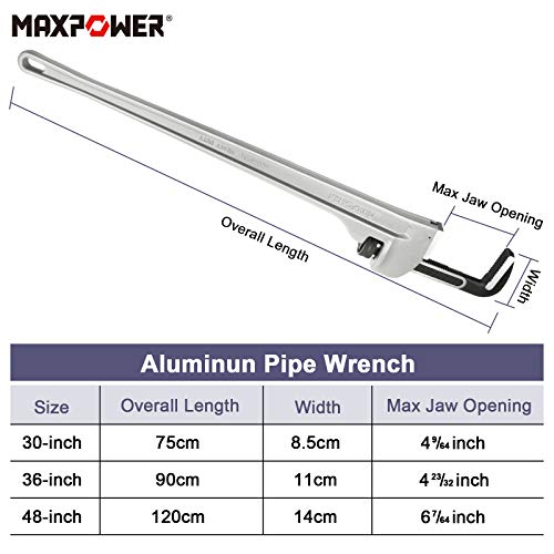 MAXPOWER Pipe Wrench 48-Inch, 1200mm/48” Aluminum Straight Pipe Wrench Stillson Heavy Duty Plumbing Wrench Pipe Spanner for Plumber