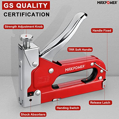 Staple Gun with 3000 Staples, MAXPOWER 3-in-1 Manual Nail Gun Hand Tacker Steel Stapler for Upholstery, Fixing Material, Decoration, Carpentry, Furniture