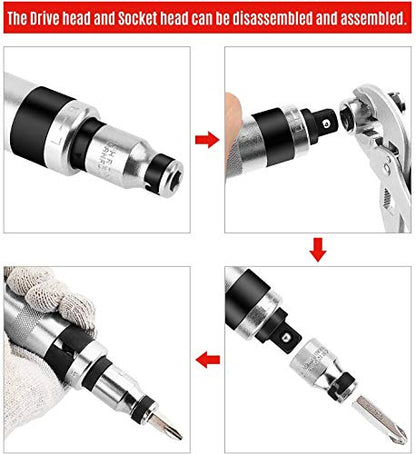 Impact Screwdriver Set, MAXPOWER 8PCs Reversible Manual Hand Impact Driver Kit with Detachable 1/2-Inch Square Drive, Phillips Bits and Slotted Bit