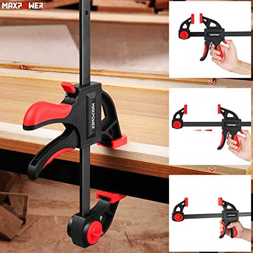 Ratchet Bar Clamps Set for Woodworking, MAXPOWER 4PCs One Hand Carpenter Clamps Screw Clamp Quick-Grip Clamps for Wood - 2 Pieces x 150mm and 2 Pieces x 300mm