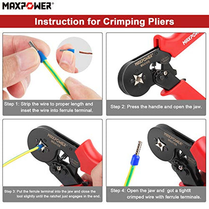 Crimping & Stripping Tool Kit, MAXPOWER Crimping Pliers 0.25-10mm²/AWG23-7 and Wire Stripper 10-20AWG/0.5-6mm² / Wire Cutter with 1200 Wire Terminal Crimp Connectors and Wire End Ferrules