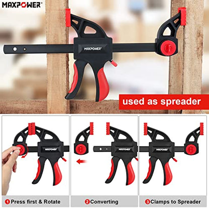 Quick Grip Wood Clamps Set, MAXPOWER 6PCs Quick Release Ratchet Bar Clamps Set for Woodworking - 150mm/300mm/600mm