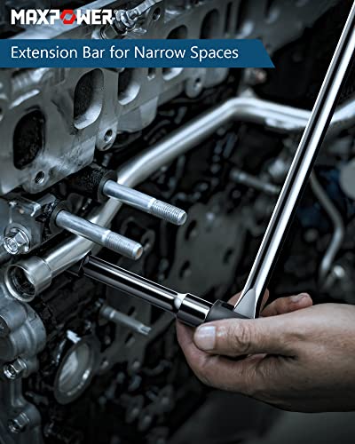 1/2-Inch Drive Breaker Bar with Socket Set, MAPOWER 600mm Breaker Bar with 125mm Extension Bar and 17mm, 19mm, 21mm Socket