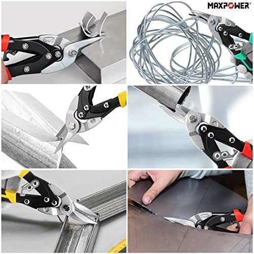 Tin Snips Set 3PCs, MAPOWER 40% Labour-Saving Aviation Snips Set Metal Sheet Snips - Double Leverage Deisgn