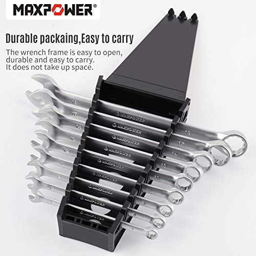 Combination Spanner Set, MAXPOWER 9PCs Combination Wrench Set Metric 7-19mm Mixed Tool with Function of Box End Wrenches and Open End Wrenches