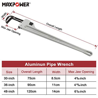 MAXPOWER Pipe Wrench 30-Inch, 760mm/30” Aluminum Straight Pipe Wrench Stillson Heavy Duty Plumbing Wrench Pipe Spanner for Plumber