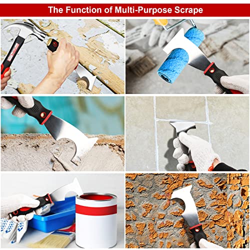 MAXPOWER Pack of 4 Putty Knives Paint Scraper Plastering Spatula for Drywall Finishing, Plaster Scraping, Wallpaper with Soft Handle and Hammer End