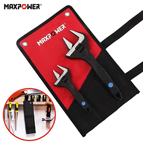 MAXPOWER Adjustable Wrench, Pack of 2 Stubby Deep Jaw Adjustable Wrench Set Wide Opening Plumbing Spanner Adjustable Spanner Set, 150mm/6 and 250mm/10 in a Kitbag