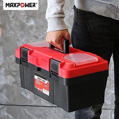 MAXPOWER 16-inch Toolbox, Plastic Tool Box Tool Chest Storage Case Organizer with Removable Tray and Dual Latch