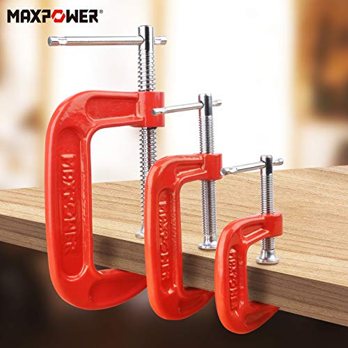 G Clamps for Woodwork, MAXPOWER 3PCs Metal G Clamp Set C-Clamps Set with Opening Capacity 25mm/50mm/75mm