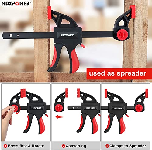 Spreader Clamp 500mm (19"), MAXPOWER Ratchet Bar Clamps 300mm (12Inch) Quick Release One-Handed Wood Clamp for Woodworking and DIY Projects