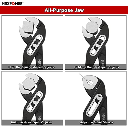 MAXPOWER Water Pump Pliers, 250mm Quick Change Adjustable Multigrip Groove Joint Pliers Plumbing Clamp Tools Tongue-and-Groove Pliers with Non-Slip Rubber Handle