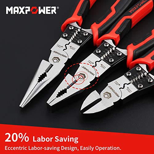 Multi-Purpose Pliers Set, MAXPOWER 5-in-1 Pliers Included 220mm Combination Pliers, 235mm Long Nose Pliers and 200mm Side-Cutting Pliers