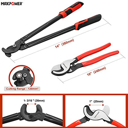 Cable Cutters Set, MAXPOWER 250mm & 380mm Heavy Duty Cable Wire Cutters Electricians Wires Cables Cutting Pliers for Cutting Copper and Aluminum Cable - Pack of 2