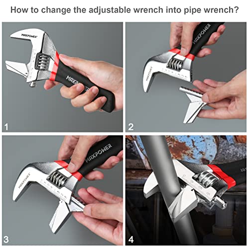 MAXPOWER Adjustable Spanner Set, 2-in-1 Adjustable Wrench Set, Plumbing Wrench Pipe Wrench with Reversible Wide Opening Jaw (6"/150mm and 8"/200mm)