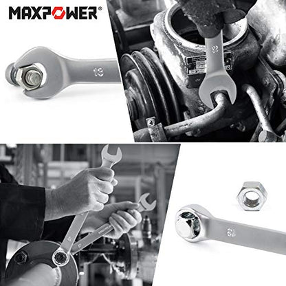 Combination Spanner Set, MAXPOWER 9PCs Combination Wrench Set Metric 7-19mm Mixed Tool with Function of Box End Wrenches and Open End Wrenches