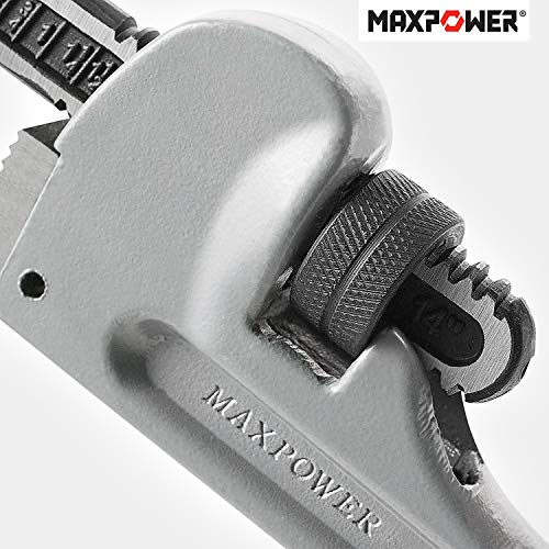 MAXPOWER Pipe Wrench 14Inch/350mm, Aluminum Straight Pipe Wrench Heavy Duty Plumbing Wrench