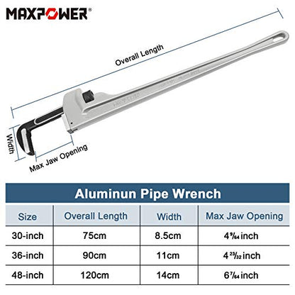 MAXPOWER Pipe Wrench 900mm, 36-Inch Aluminum Straight Pipe Wrench Heavy Duty Plumbing Wrench Pipe Spanner Stillson