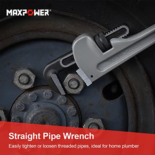 MAXPOWER Pipe Wrench 450mm, 18"/450mm Heavy Duty Aluminum Stillson Plumbing Wrench Straight Pipe Spanner