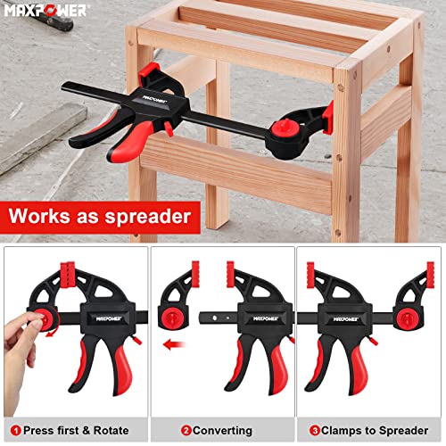 Carpenter Clamps 2 Pieces, MAXPOWER 150mm One Hand Bar Clamps Screw Clamp Stretch Range 340mm Max Clamping Force 100kg