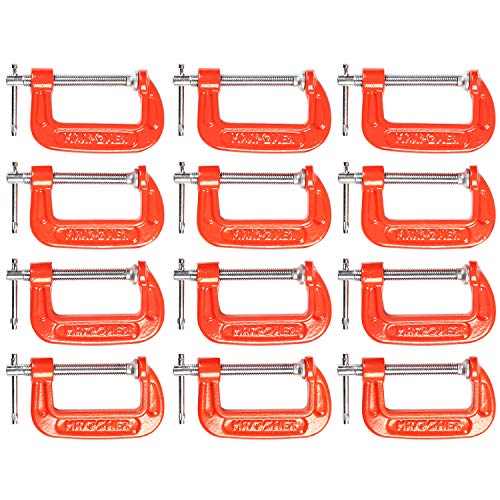 G Clamps Set, MAXPOWER Pack of 12 Cast Iron C Clamps Set with MAX. Clamping Capacity 50mm (2") for Assembly, Fastening, Gluing & Welding