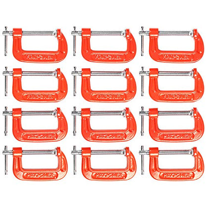 G Clamps Set, MAXPOWER Pack of 12 Cast Iron C Clamps Set with MAX. Clamping Capacity 50mm (2") for Assembly, Fastening, Gluing & Welding