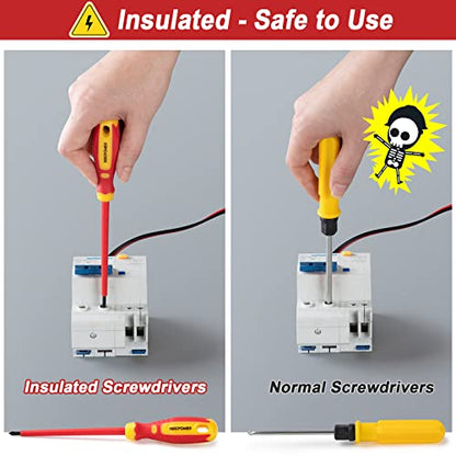 VDE Screwdriver, MAXPOWER VDE Insulated Blade Screwdrivers Set for Electrician with Safety Tester, Magnetic Phillips and Slotted Bits Screwdriver (7 Pieces)