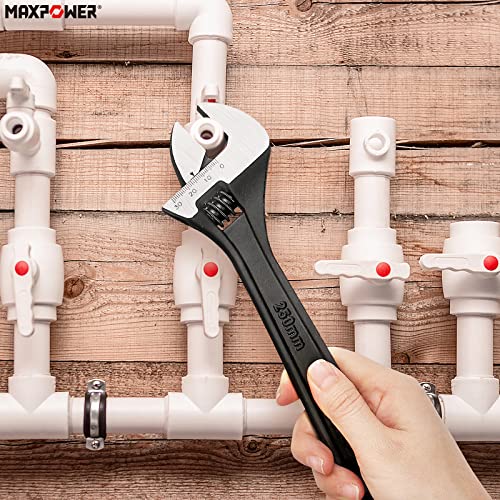 MAXPOWER Adjustable Spanner Set, 4PCs Adjustable Wrench Set, Black - 150mm, 200mm, 250mm and 300mm