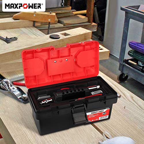 MAXPOWER 14-inch Toolbox, Plastic Tool Box Tool Chest Storage Case Organizer Included Removable Tray with Lock Secured