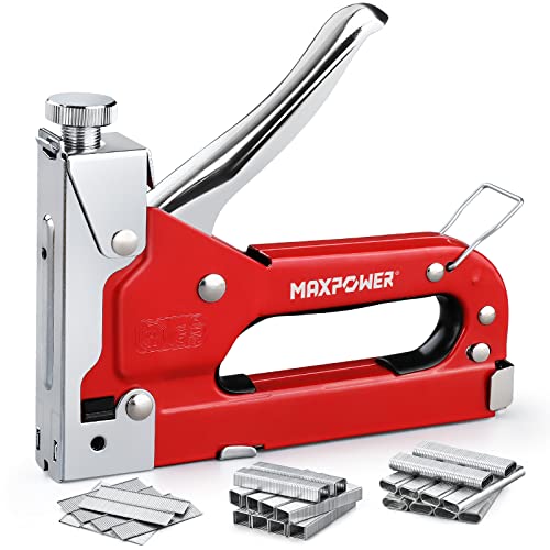Staple Gun with 3000 Staples, MAXPOWER 3-in-1 Manual Nail Gun Hand Tacker Steel Stapler for Upholstery, Fixing Material, Decoration, Carpentry, Furniture