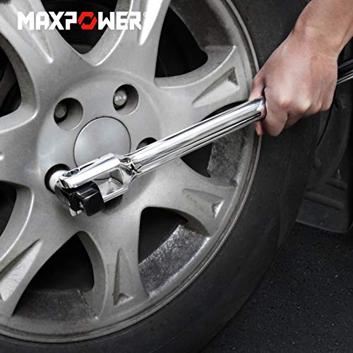 MAXPOWER Breaker Bar, 2 in 1 Breaker Bar Wheel Nut Spanner Flexible Handle with Dual-Drive with 1/2" and 3/4" Nut Drivers, (24"/600mm)