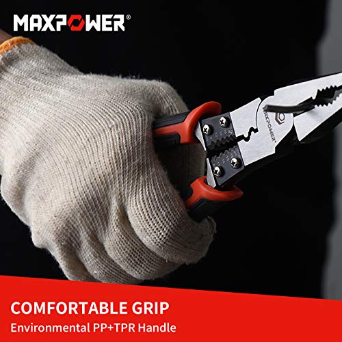 Multi-Purpose Pliers Set, MAXPOWER 5-in-1 Pliers Included 220mm Combination Pliers, 235mm Long Nose Pliers and 200mm Side-Cutting Pliers