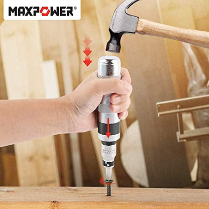 Impact Screwdriver Set, MAXPOWER 8PCs Reversible Manual Hand Impact Driver Kit with Detachable 1/2-Inch Square Drive, Phillips Bits and Slotted Bit