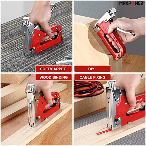 Staple Gun with 3000 Staples, MAXPOWER 3-in-1 Manual Nail Gun Hand Tacker Steel Stapler for Upholstery, Fixing Material, Decoration, Carpentry, Furniture