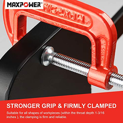 G Clamps Set, MAXPOWER Pack of 12 Cast Iron C Clamps Set with MAX. Clamping Capacity 50mm (2") for Assembly, Fastening, Gluing & Welding