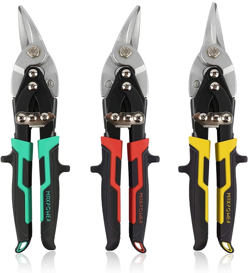 Tin Snips Set 3PCs, MAPOWER 40% Labour-Saving Aviation Snips Set Metal Sheet Snips - Double Leverage Deisgn